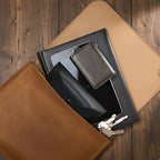 Large Fold-Over Leather Clutch Bag with Detachable Strap