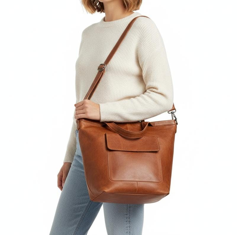 Full-Grain Leather Convertible Tote Bag