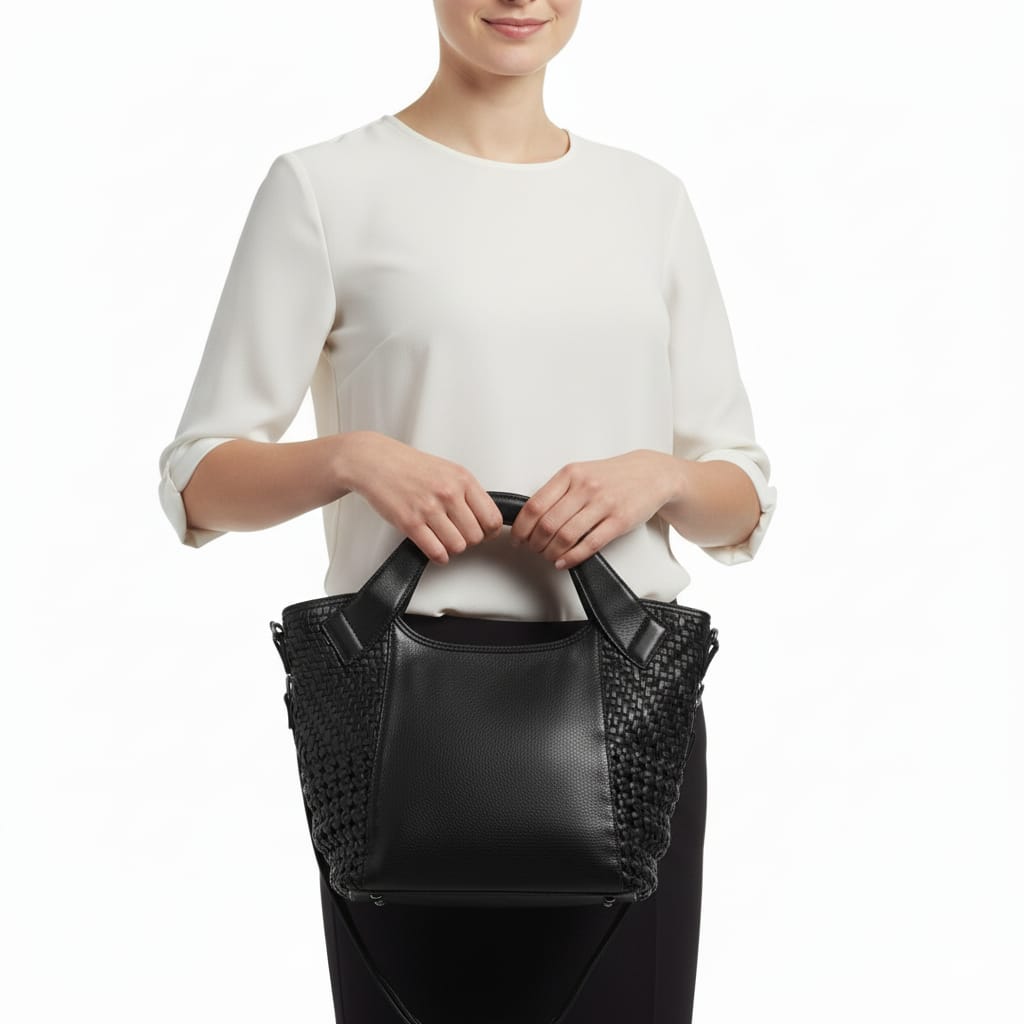 Handcrafted Leather Tote with Woven Accents