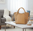 Handcrafted Leather Tote with Woven Accents