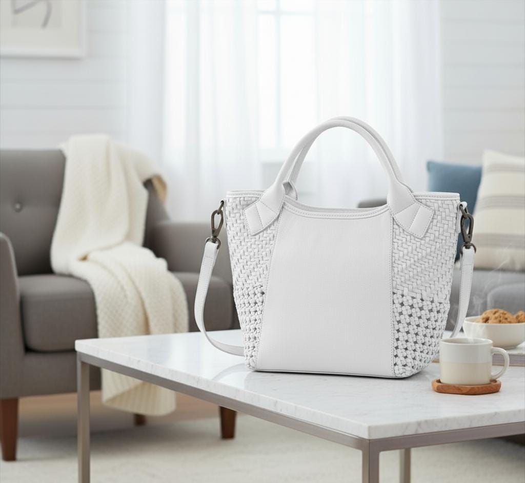 Handcrafted Leather Tote with Woven Accents