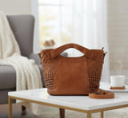 Handcrafted Leather Tote with Woven Accents