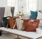 Handcrafted Leather Tote with Woven Accents