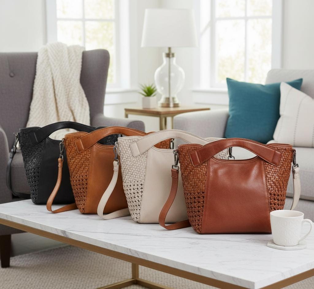 Handcrafted Leather Tote with Woven Accents