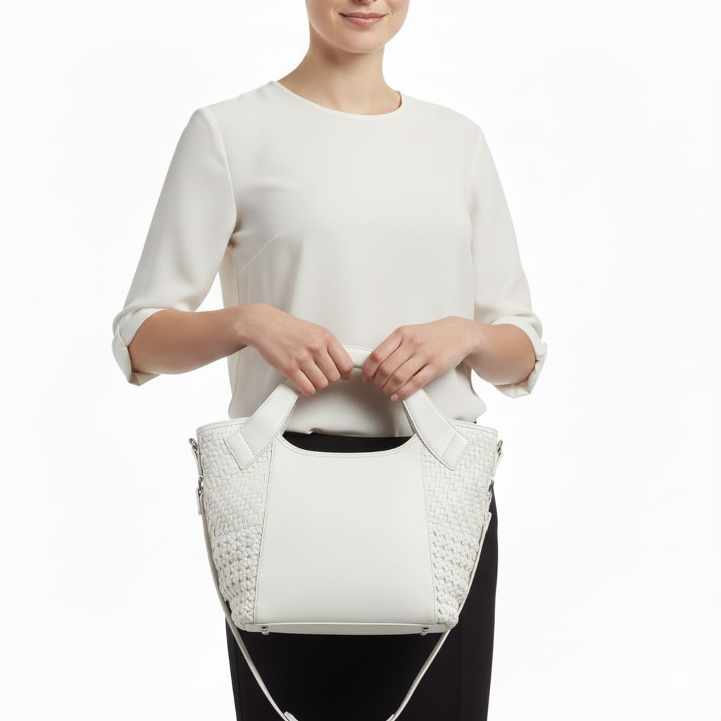 Handcrafted Leather Tote with Woven Accents