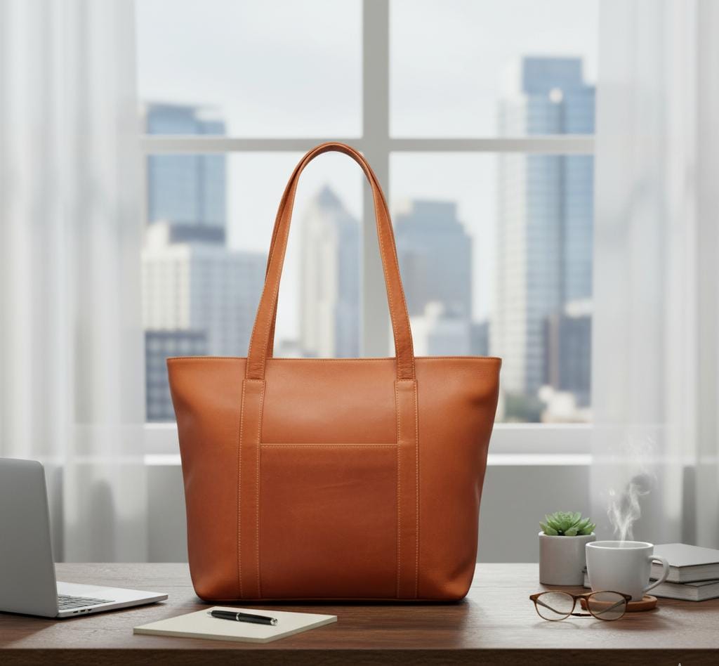 Leather Zip-Top Medium Tote