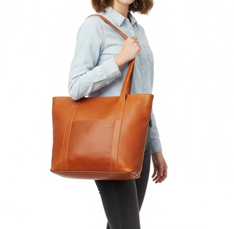 Leather Zip-Top Medium Tote