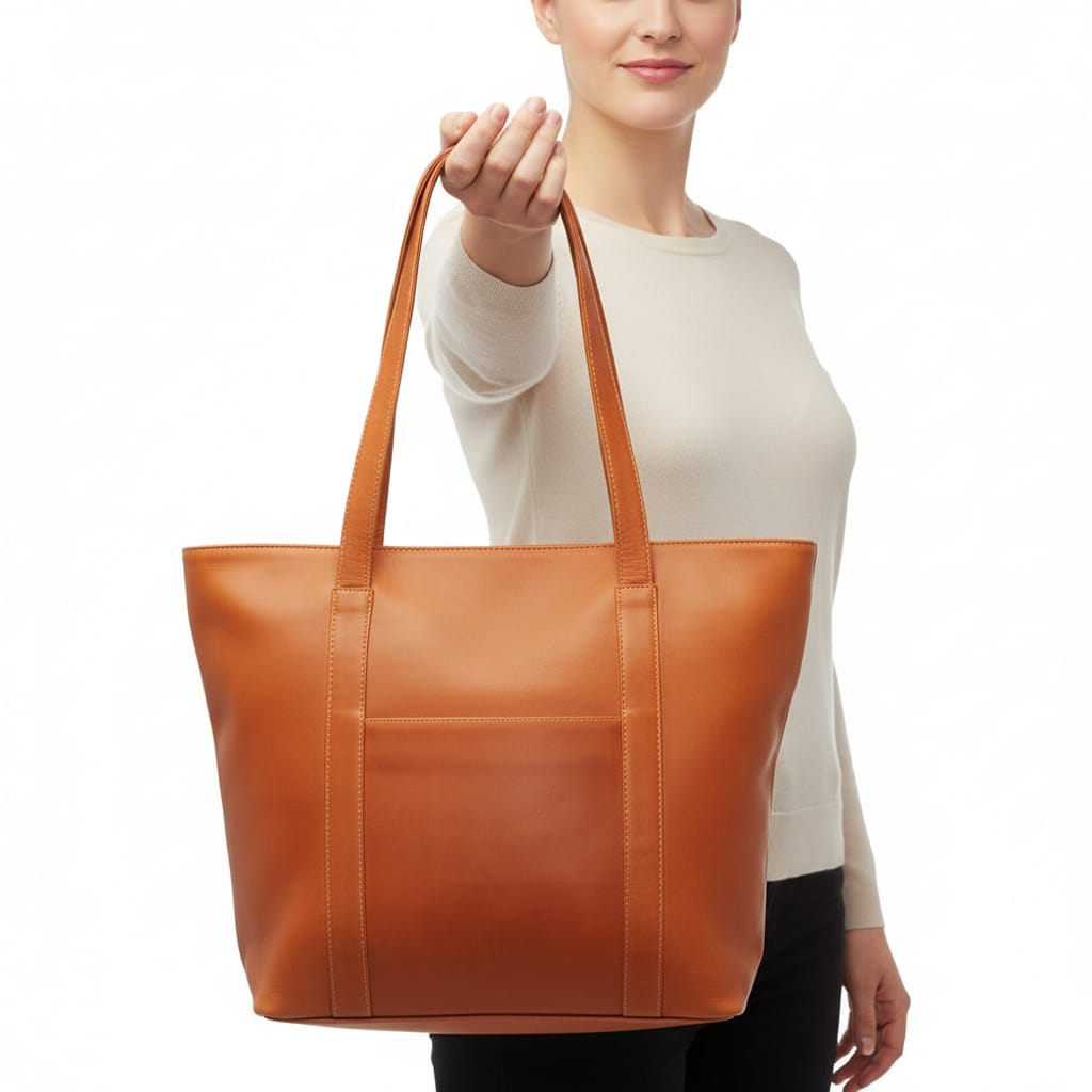 Leather Zip-Top Medium Tote