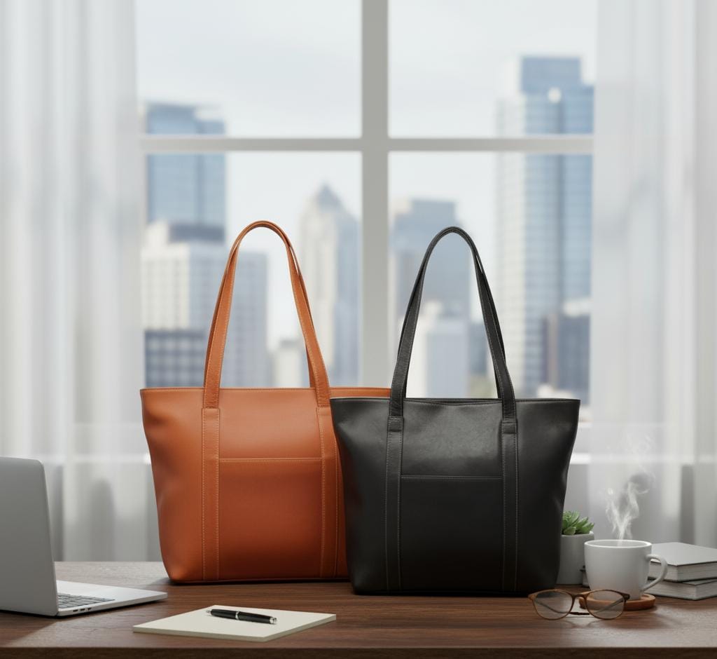 Leather Zip-Top Medium Tote
