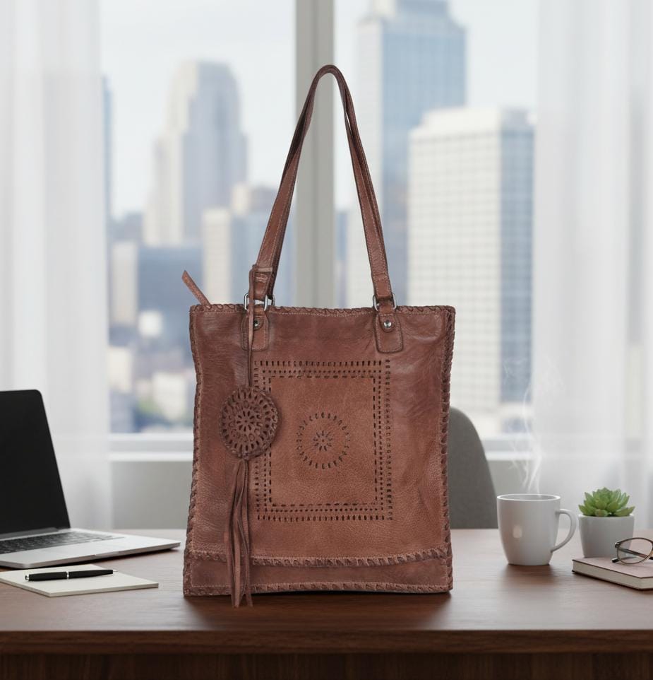 Handcrafted Whipstitch Leather Shoulder Bag