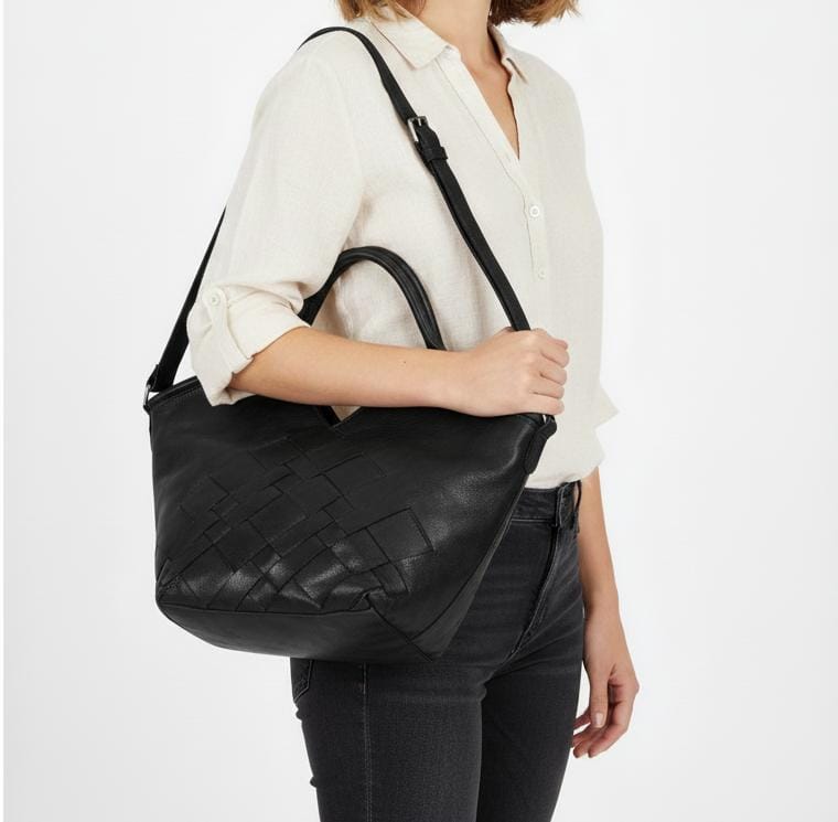 Full-Grain Leather Woven Tote + Crossbody with Organizer