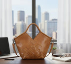 Full-Grain Leather Woven Tote + Crossbody with Organizer