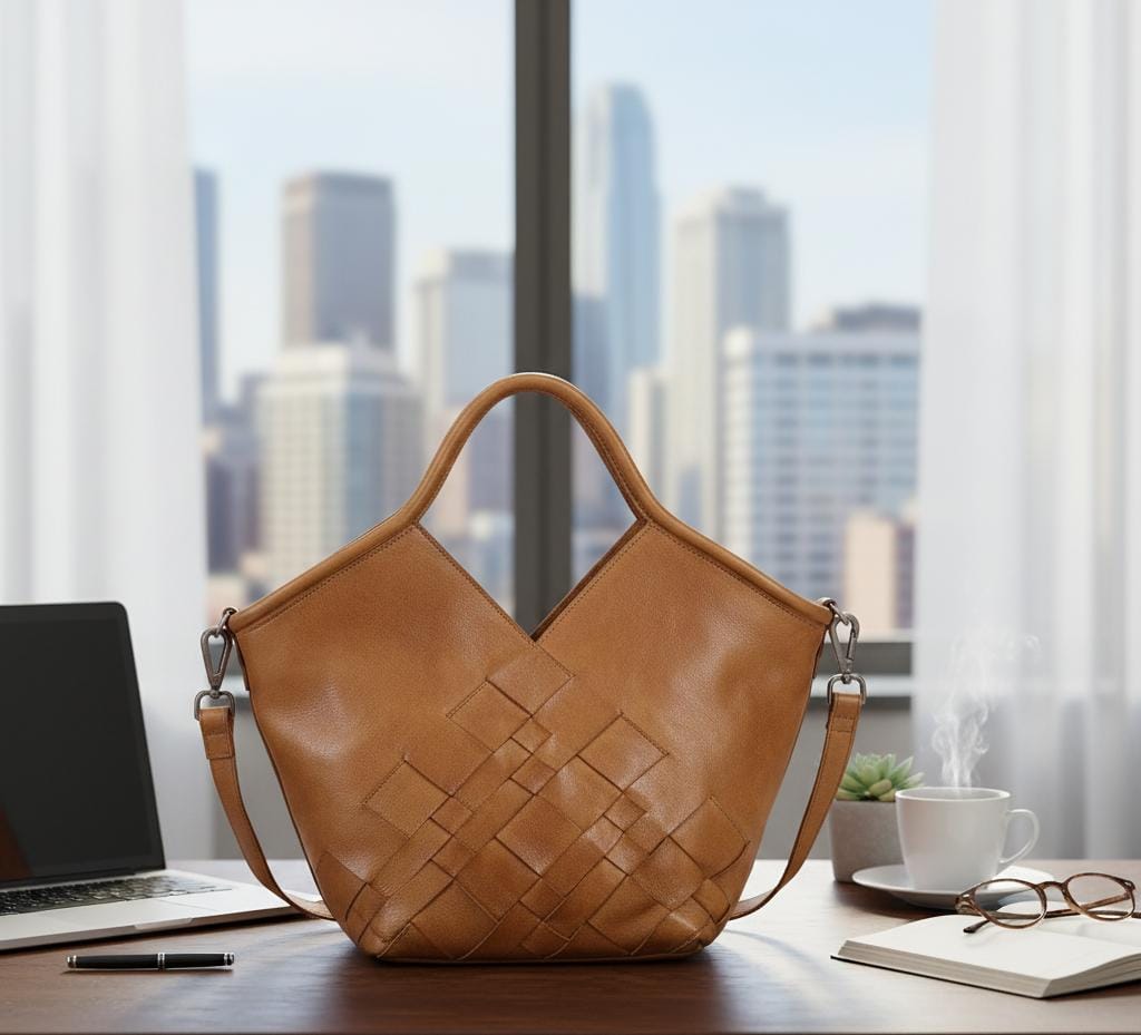 Full-Grain Leather Woven Tote + Crossbody with Organizer