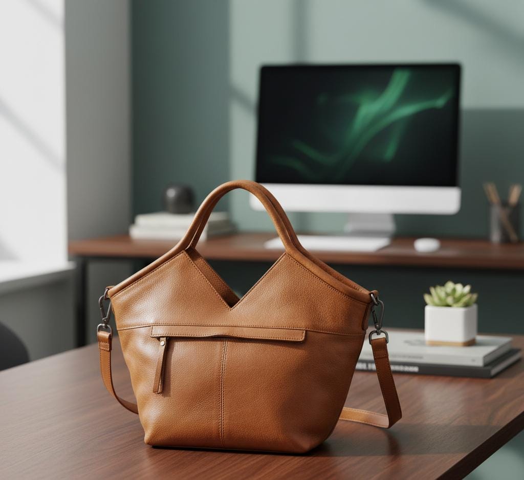 Full-Grain Leather Woven Tote + Crossbody with Organizer