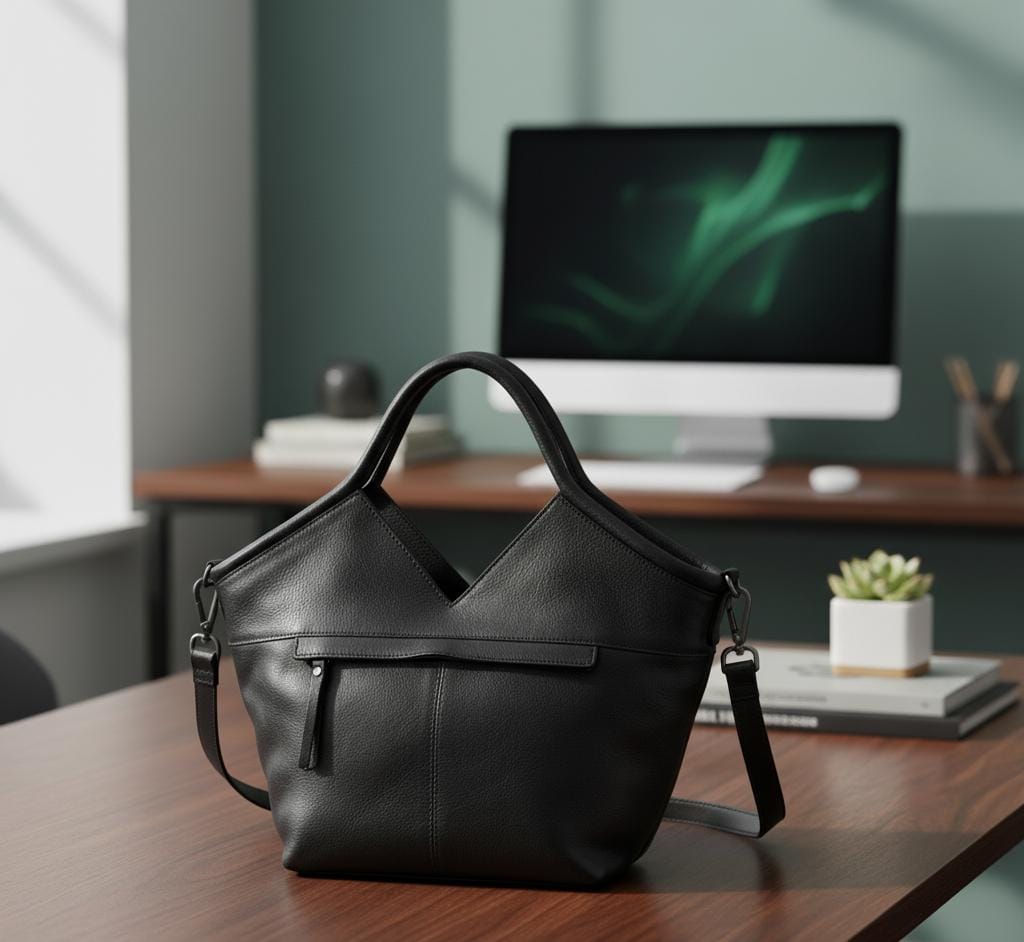 Full-Grain Leather Woven Tote + Crossbody with Organizer