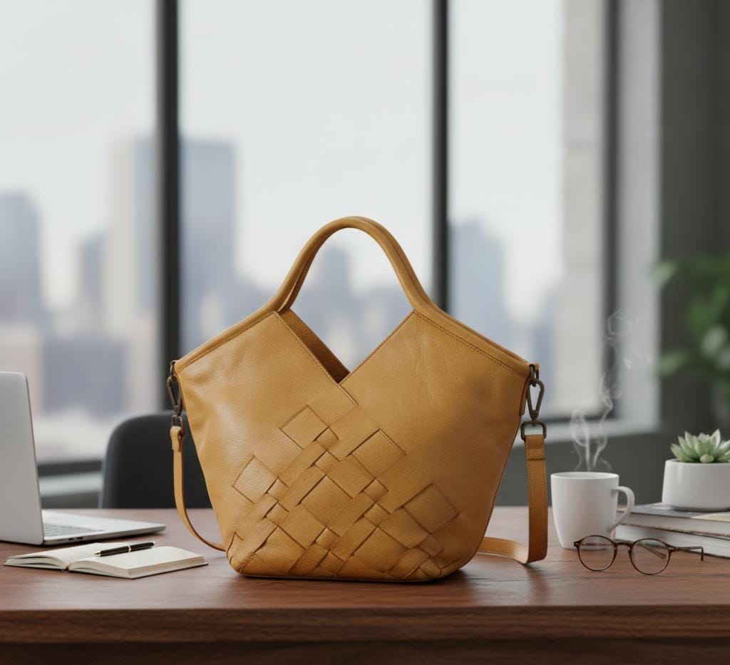 Full-Grain Leather Woven Tote + Crossbody with Organizer