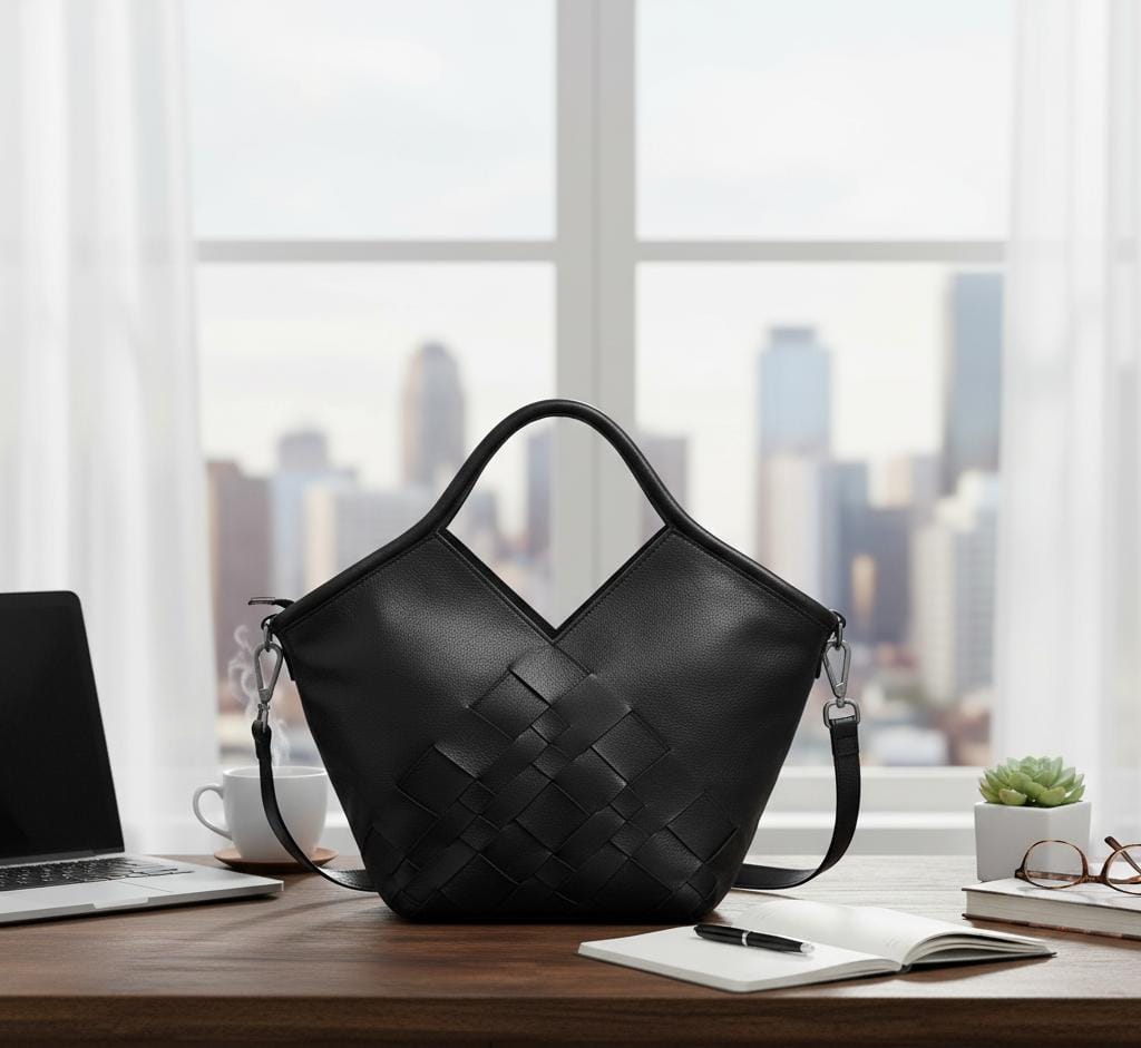 Full-Grain Leather Woven Tote + Crossbody with Organizer