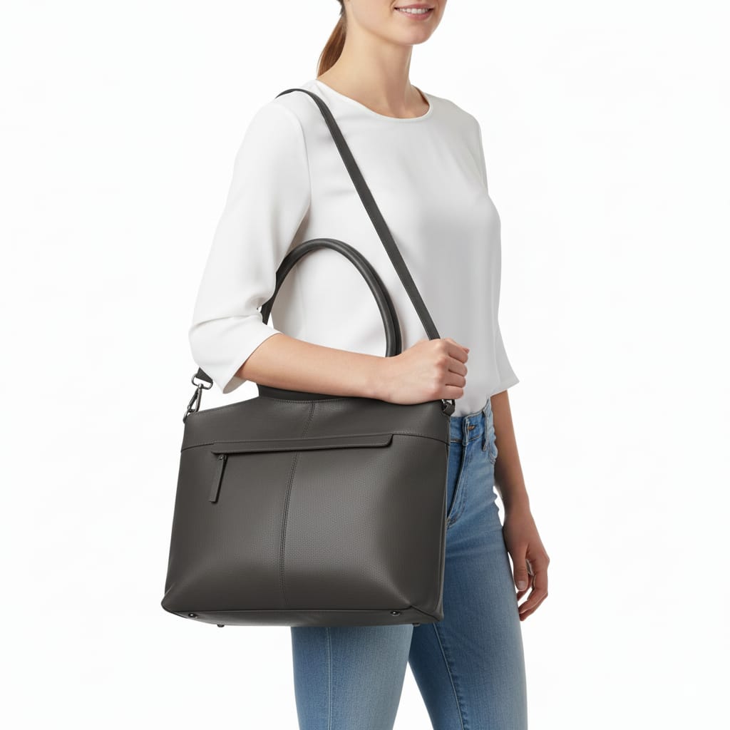 Genuine Leather Tote with Adjustable Crossbody Strap
