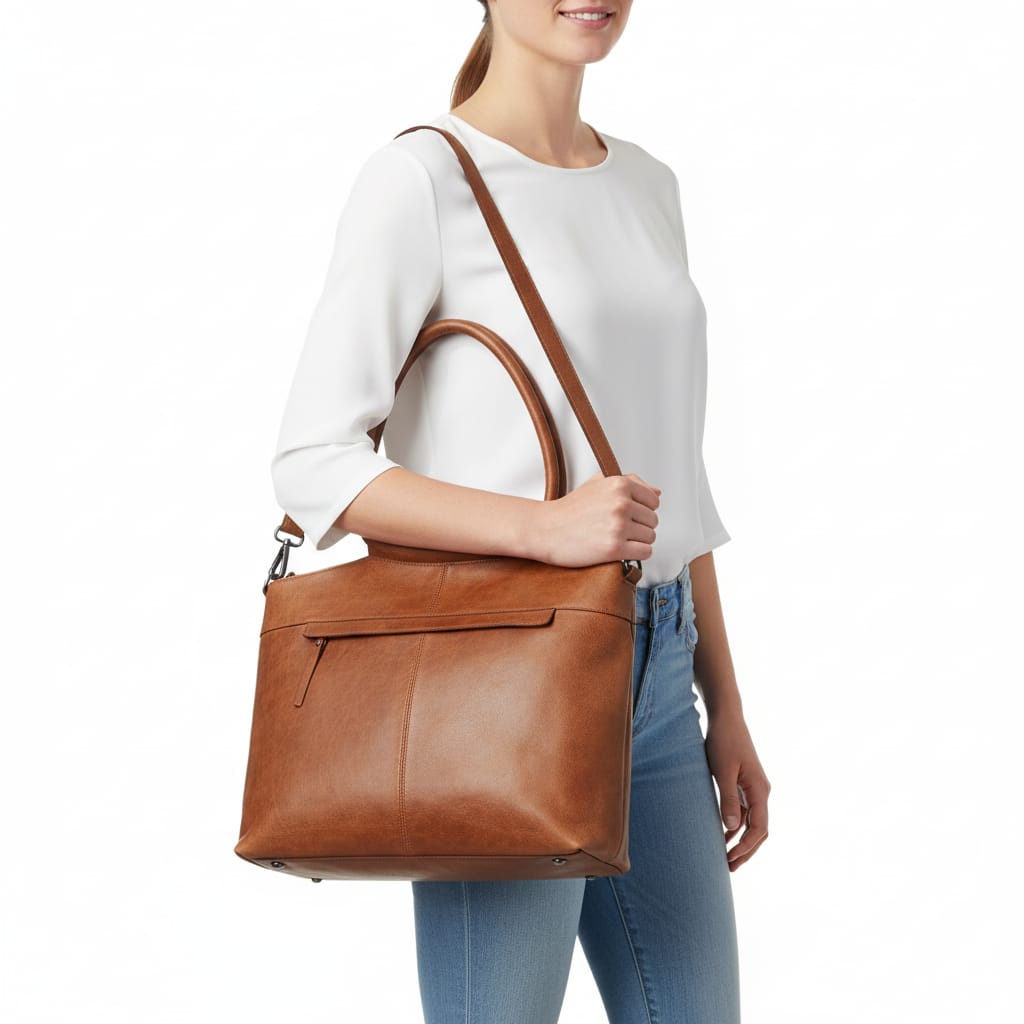 Genuine Leather Tote with Adjustable Crossbody Strap