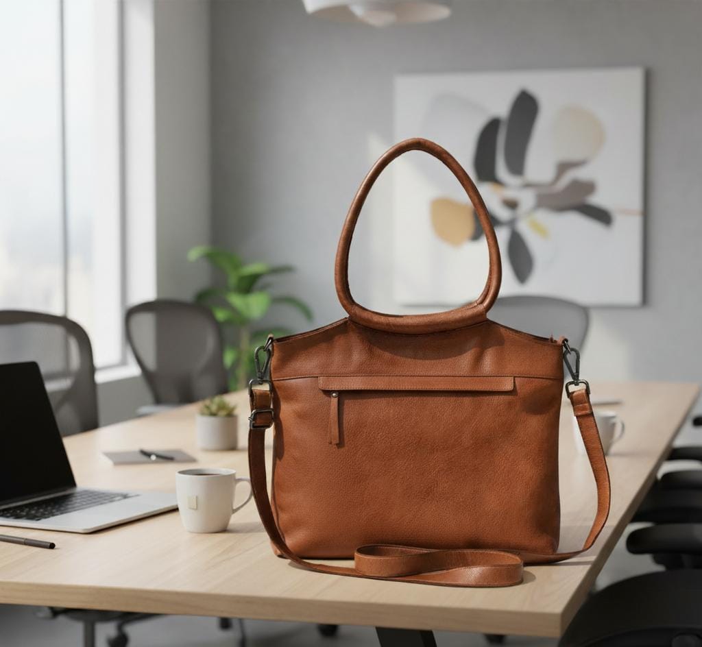 Genuine Leather Tote with Adjustable Crossbody Strap