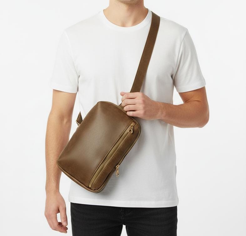 Urban Olive Leather Crossbody Sling