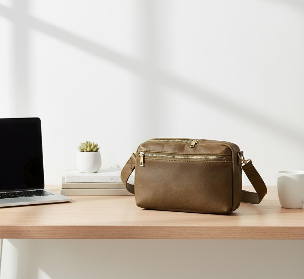 Urban Olive Leather Crossbody Sling