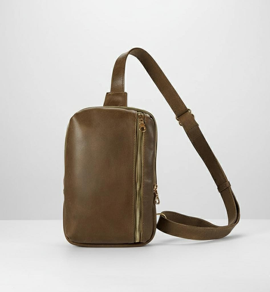 Urban Olive Leather Crossbody Sling