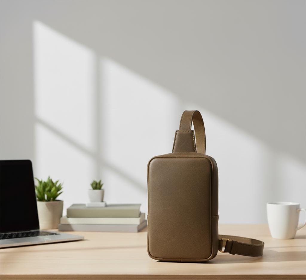 Urban Olive Leather Crossbody Sling