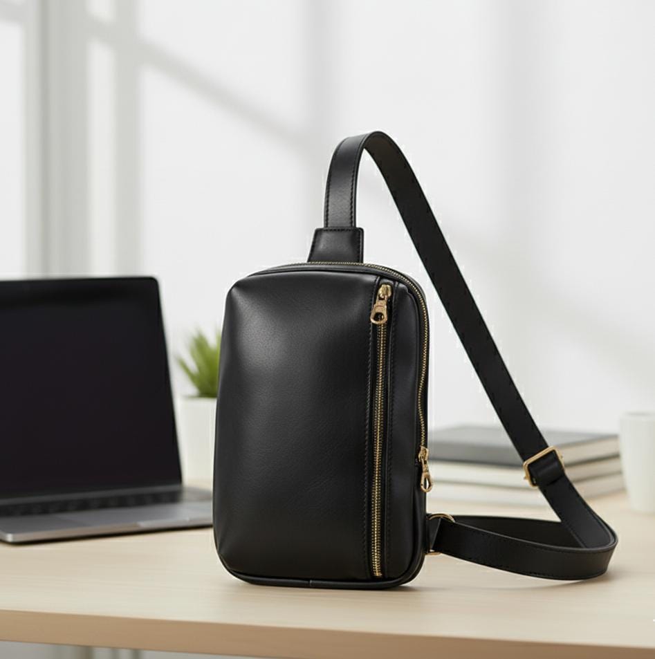 Heritage Black Leather Crossbody