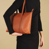 Women’s Classic Leather Tote Bag with Multi-Compartment Storage