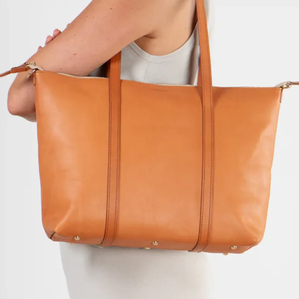 Women’s Classic Leather Tote Bag with Multi-Compartment Storage