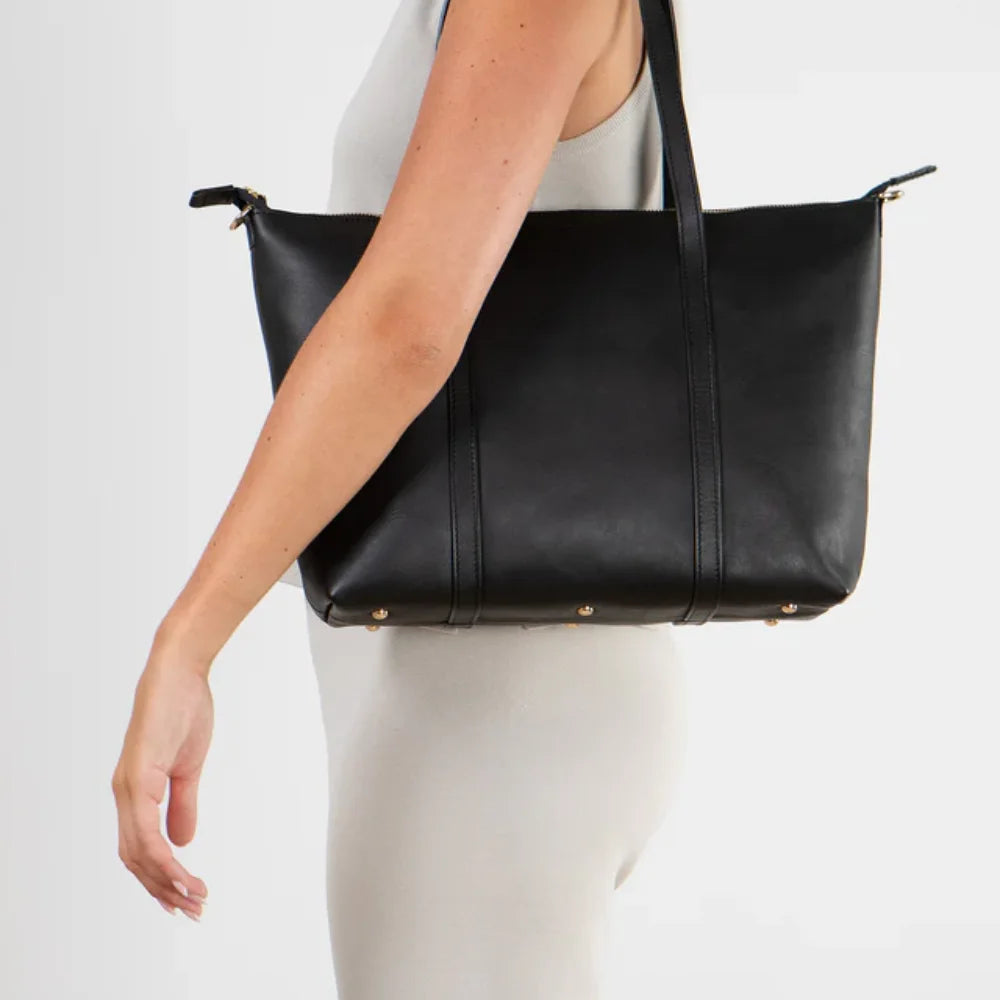 Women’s Classic Leather Tote Bag with Multi-Compartment Storage