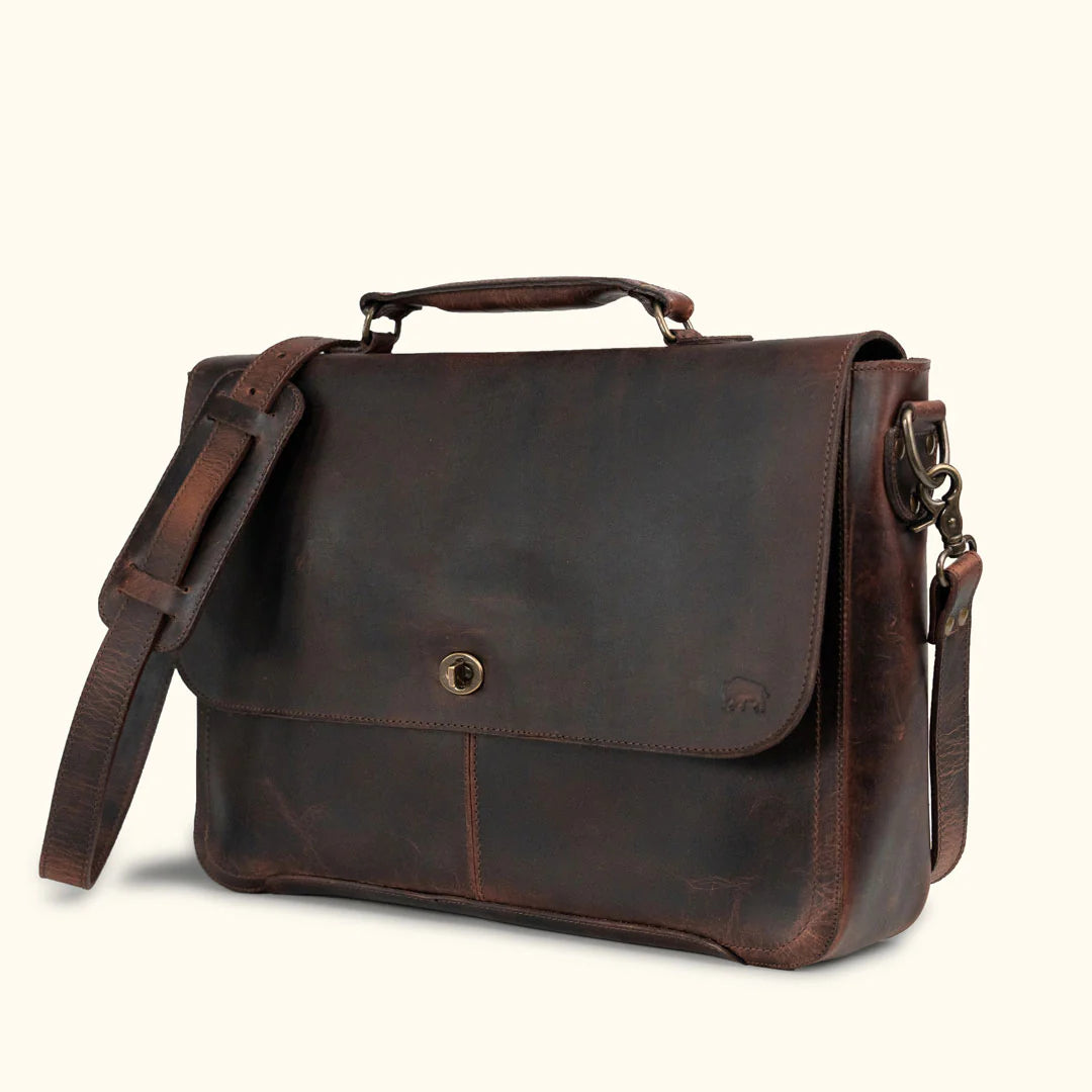 Full-Grain Leather Laptop Messenger Bag – Vintage Style