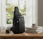 Mens Black Leather Chest Sling Bag