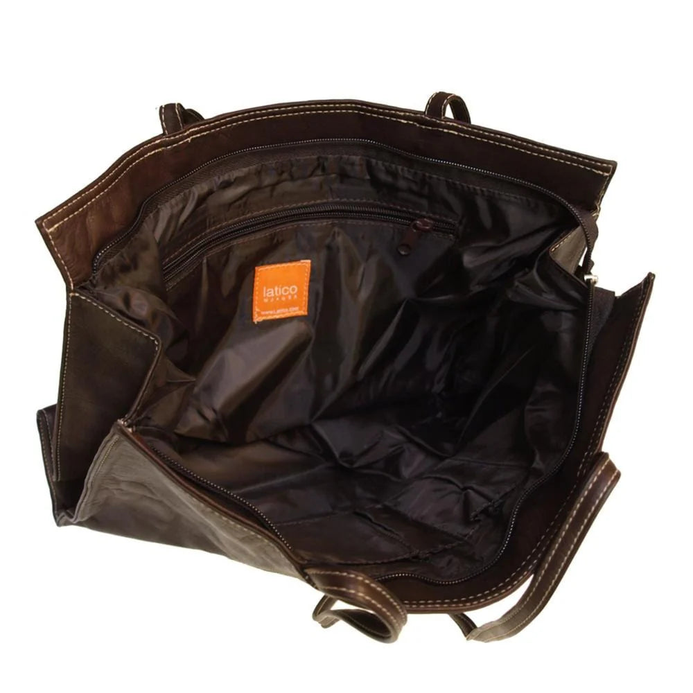 Classic Leather Tote Bag with Zipper – Fits 14″ Laptop