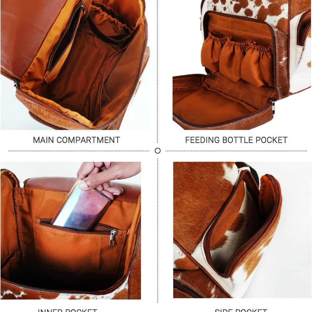 Brown & White Hair-On Cowhide Leather Rucksack Backpack