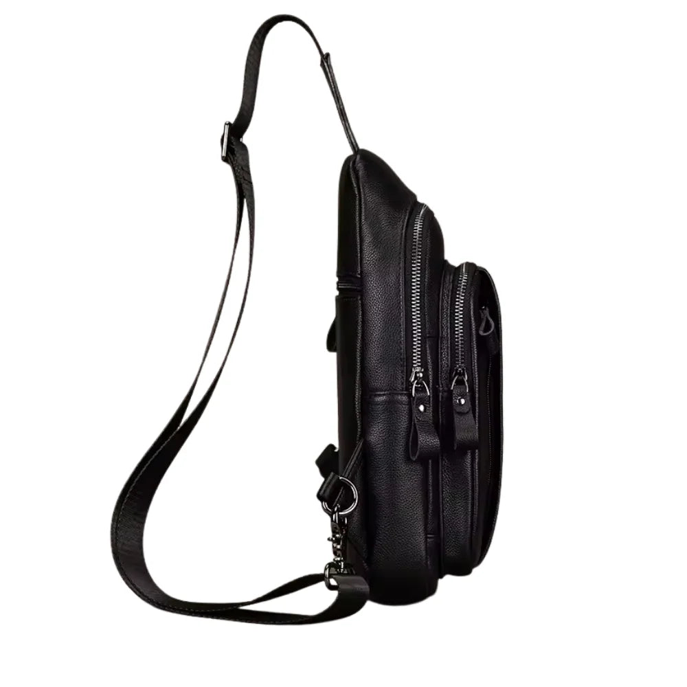 black leather sling bag backpack Black Leather Sling Bag for Men - Chest Bag