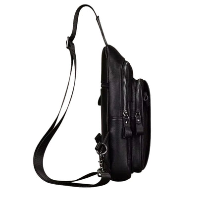 Mens Black Leather Chest Sling Bag