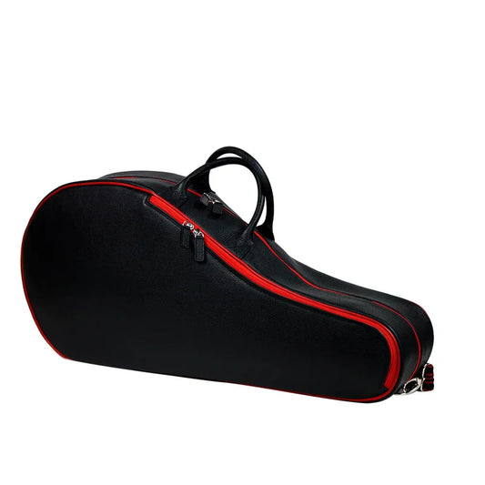 Black Leather Tennis Bag with Red Detailing