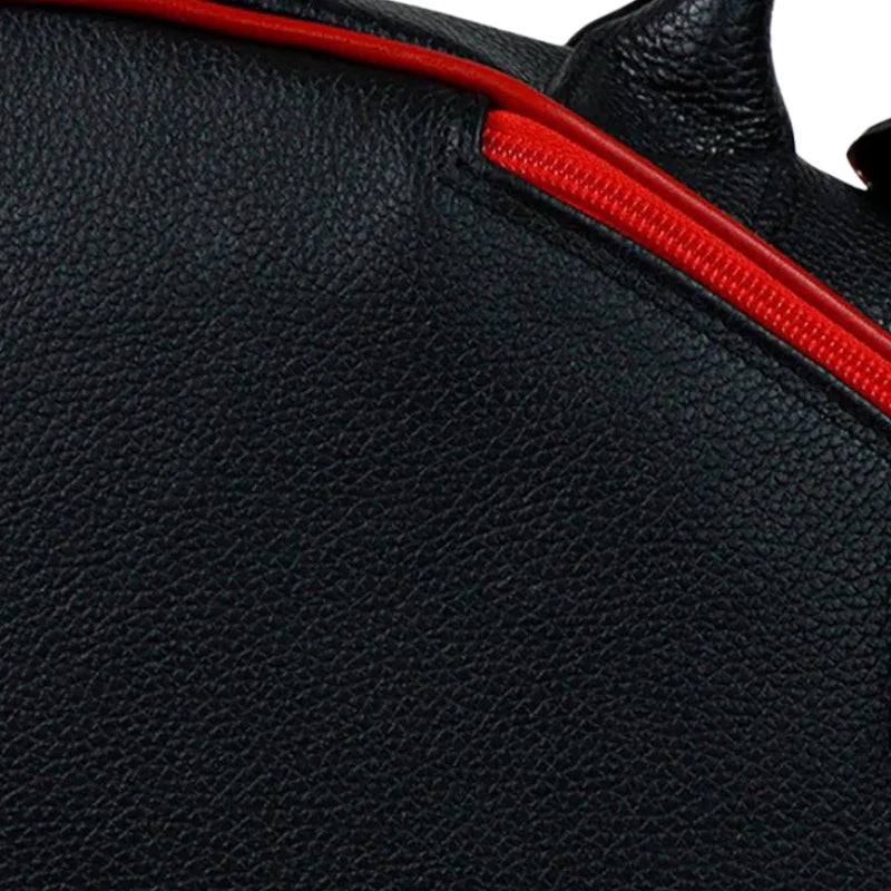 Black Leather Tennis Bag with Red Detailing