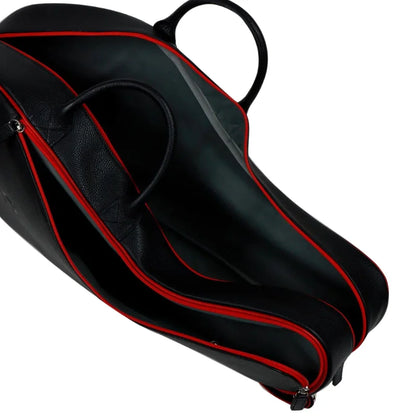 Black Leather Tennis Bag with Red Detailing