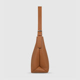 Women’s Tan Pebble Leather Shoulder Bag with Magnetic Closure