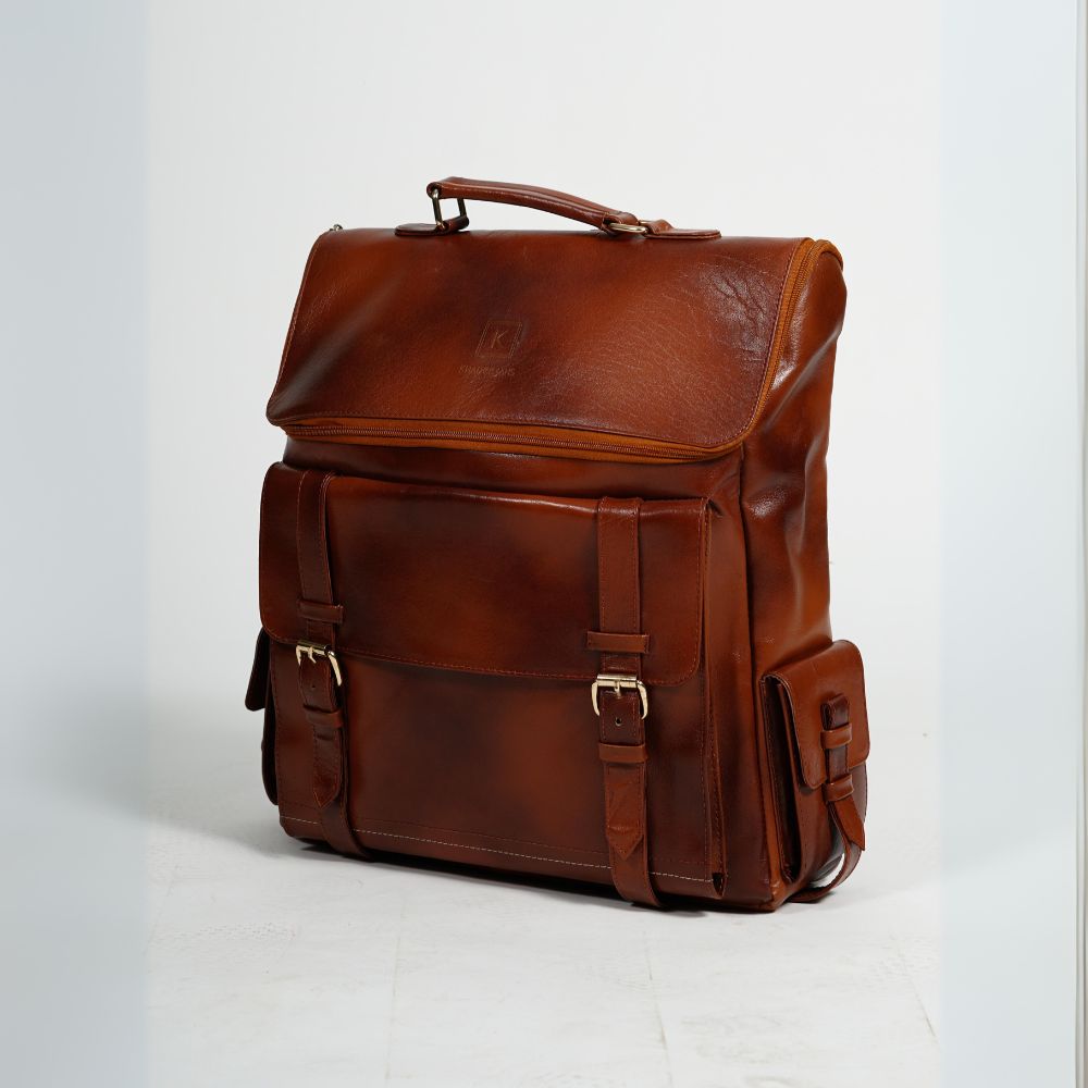 Mens Foldover Dark Brown Leather Backpack