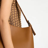 Women’s Tan Pebble Leather Shoulder Bag with Magnetic Closure