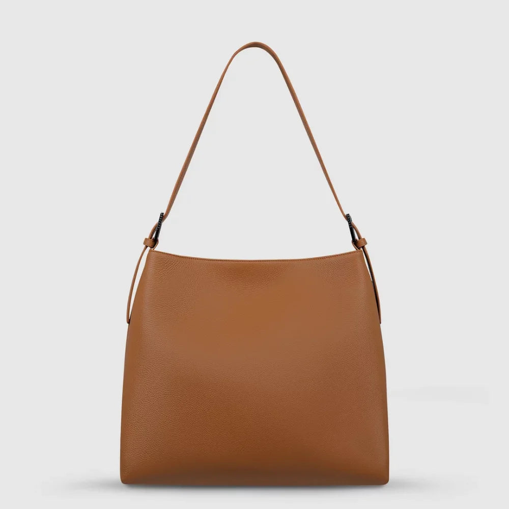 Womens Camel Brown Luxury Leather Shoulder Tote - Contemporary Everyday Tote