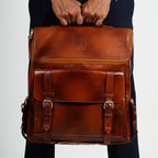 Mens Foldover Dark Brown Leather Backpack