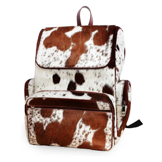 Brown & White Hair-On Cowhide Leather Rucksack Backpack