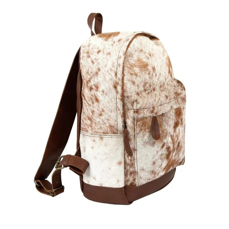 Brown and White Cowhide Leather Backpack