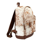 Brown and White Cowhide Leather Backpack