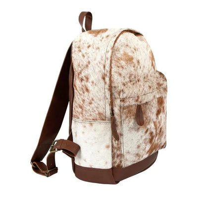 Brown and White Cowhide Backpack